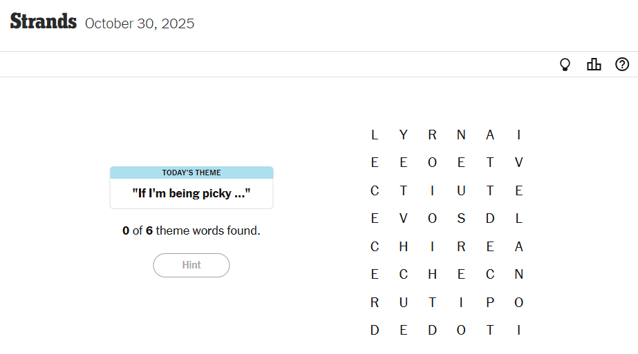 Today’s NYT Strands Theme For October 30, 2025